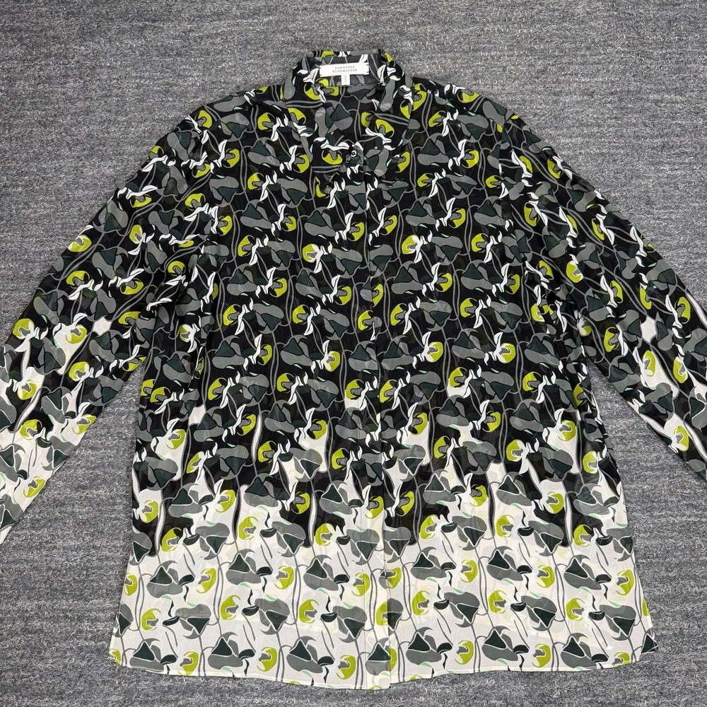 Dorothee Schumacher Silk Shirt Women 4 XL Geometric Sheer Long Sleeve Button Up